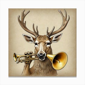 Deer Playing Trumpet 1 Canvas Print