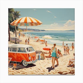 Beach Scene With Families Canvas Print