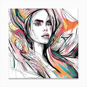 Abstract Painting of Beautiful Woman Lines Canvas Print