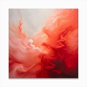 Abstract Painting Featuring Ethereal White Clouds In A Vibrant Red Sky 3d Textures Creating A Surre Canvas Print