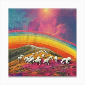 Sheep Retro Rainbow Collage 2 Canvas Print