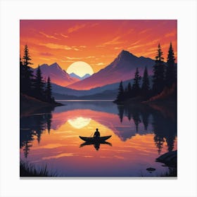 Sunset In A Canoe Canvas Print