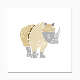 Rhinoceros In Safari Ranger Uniform, Fun Safari Animal Print, Square Canvas Print