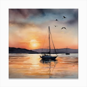 Sailboat At Sunset 3 Canvas Print