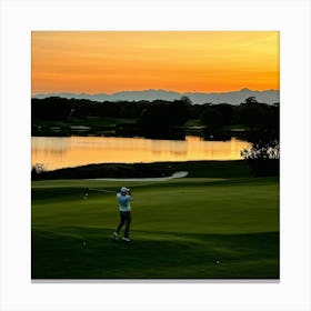 Golfer Mid Swing At Sunset Silhouette Against The Fading Light On A Serene Golf Course Shadows Elo (2) Stampe su tela