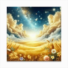 Starry Sky With Wheat Field Canvas Print