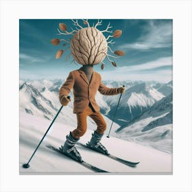 Skier With A Brain Canvas Print