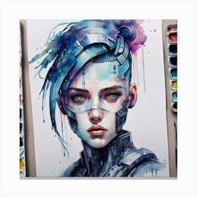 Robot Girl Watercolor Painting 1 Canvas Print