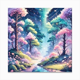 A Fantasy Forest With Twinkling Stars In Pastel Tone Square Composition 364 Canvas Print