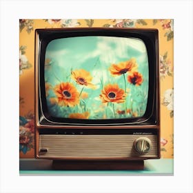 Vintage Tv With Flowers Canvas Print