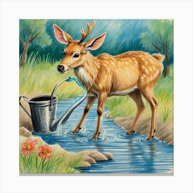 Deer Watering 1 Canvas Print