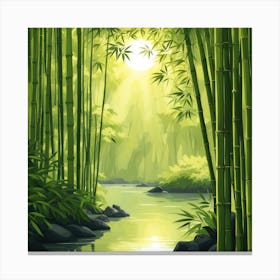 A Stream In A Bamboo Forest At Sun Rise Square Composition 329 Canvas Print