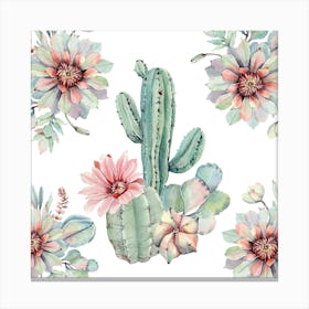 Watercolor Cactus Pattern Floral Boho Painting Canvas Print
