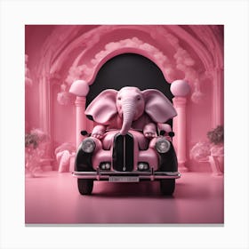 Pink Elephant In A Pink Car Canvas Print