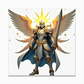 Celestial Knight In Radiant Armor, Wielding Star Infused Blade Canvas Print