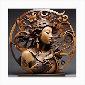 Wood Sculpture Of A Woman Canvas Print