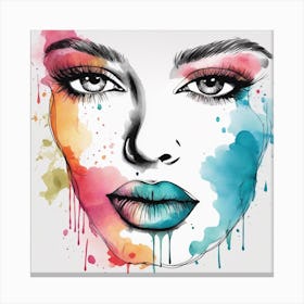 An Abstract Watercolour Painting Of A Cute Lips, Colourful, Whole Image, No Background, 8k, Paint Dr Canvas Print