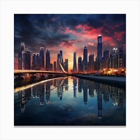 Dubai Skyline At Sunset Canvas Print