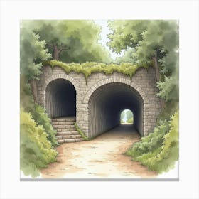 Watercolor Of The Chislehurst Caves In Kent, Capturing Its Underground Passageways And Historic Significance Canvas Print