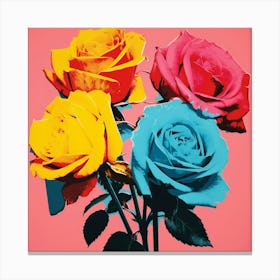 Andy Warhol Style Pop Art Flowers Rose 2 Square Canvas Print