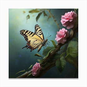 Butterfly On Roses Art print Canvas Print