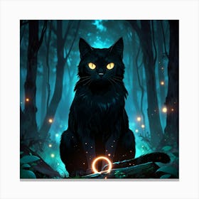 Black Cat In The Forest Canvas Print