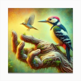 Bird On A Hand Canvas Print