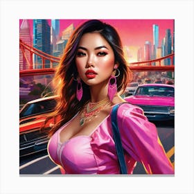 Asian Woman In Pink 1 Canvas Print