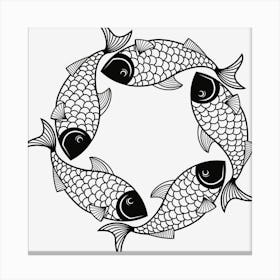 Fish In A Circle Line Art Animal Aquatic Swim Canvas Print