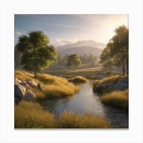 Sunrise Over A Stream 1 Canvas Print