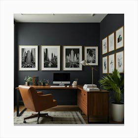 Home Office With Black Walls Canvas Print