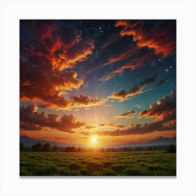 Sunset Over A Field Canvas Print