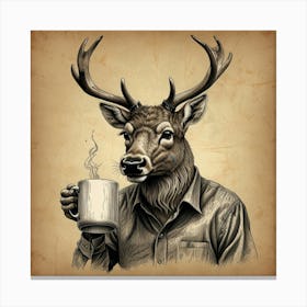 Deer With A Cup Of Coffee Canvas Print