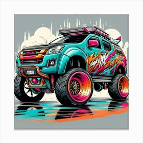 Isuzu Pickup Truck Vehicle Colorful Comic Graffiti Style - 4 Canvas Print