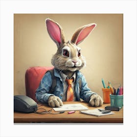 Rabbit Sitting At Desk 1 Canvas Print