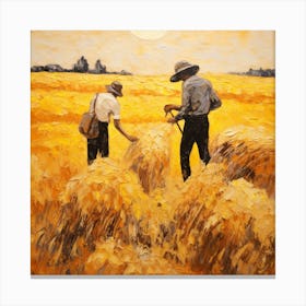 Two Men In A Wheat Field Canvas Print