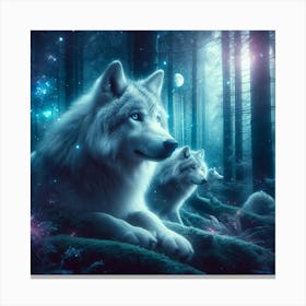White Wolf In The Forest Canvas Print