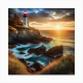 Lighthouse At Sunset 6 Canvas Print