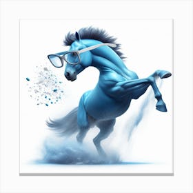 Blue Horse With Glasses 4 Canvas Print