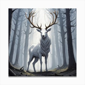 A White Stag In A Fog Forest In Minimalist Style Square Composition 63 Canvas Print