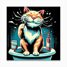 Cat Brushing Teeth 3 Canvas Print