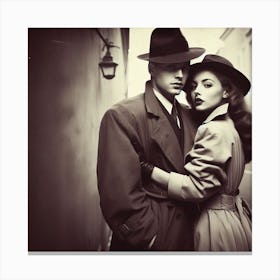 Rendezvous 3/4   (art noir detective Maltese falcon sleuth private dick eye pi trench coat couple romance secret desire 1950s 1940s 1930s 1920s movie black and white Casablanca)     Canvas Print