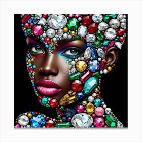 Gemstone Beauty: A Colorful and Sparkling Collage of a Woman’s Face with Precious Stones Canvas Print