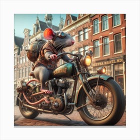 Steampunk Rat On A Motorcycle In The Center Of Amsterdam Canvas Print