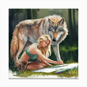 A Captivating Scene Of A Blonde Woman Sitting I Canvas Print