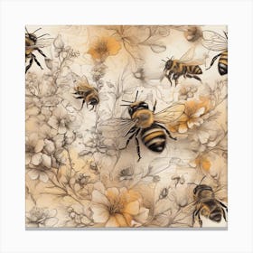 Bees, Sketch Drawing Style Canvas Print