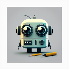 Robot With Pencil Canvas Print