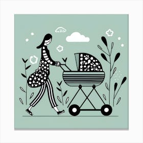 Woman Pushing A Stroller Canvas Print