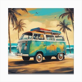 Vw Bus On The Beach Canvas Print