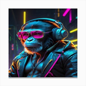 Chimpanzee With Headphones Canvas Print